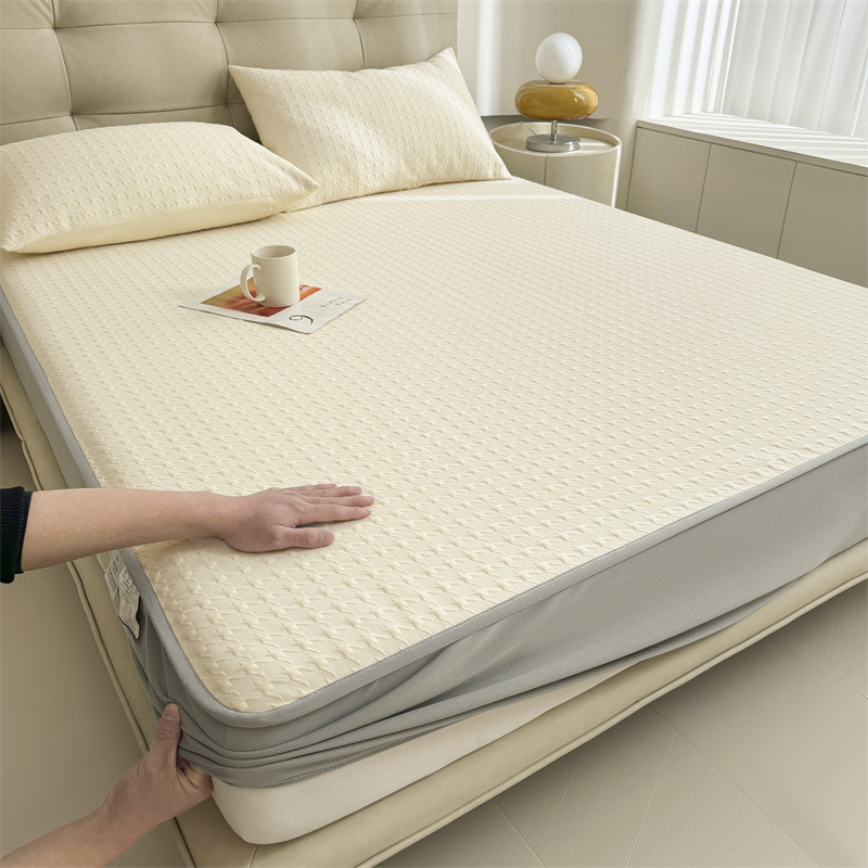 Sombrilla de cama de seda de hielo antibacteriana de verano, cubierta de cama fresca de una sola pieza, cubierta protectora de colchón todo incluido, juego de tres piezas 2
