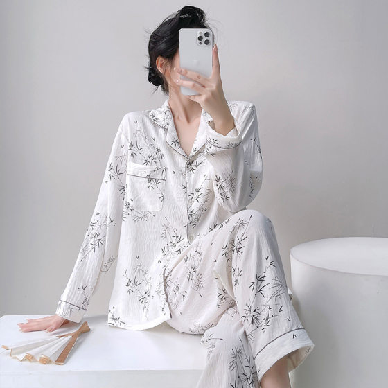 Cloud Cotton Pajamas Women's Long Sleeve 24-Year Spring and Autumn Cardigan Comfortable Simple suit Girls' Dormitory Wearing Home Clothes