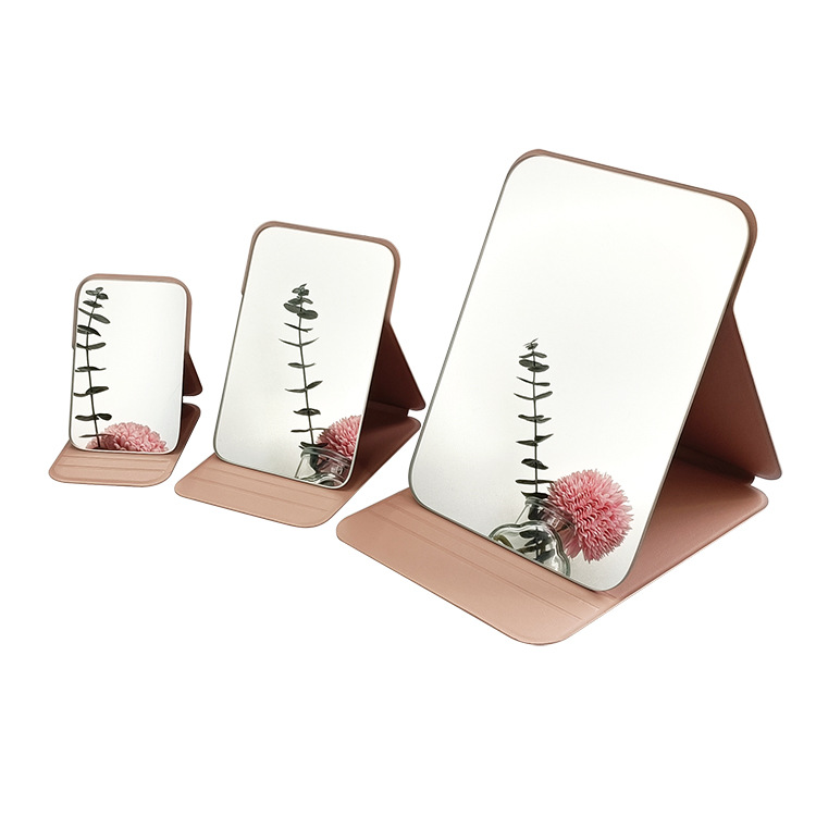 Nuevo en stock escritorio espejo de tocador portátil HD pu plegable espejo de belleza se puede personalizar logotipo
