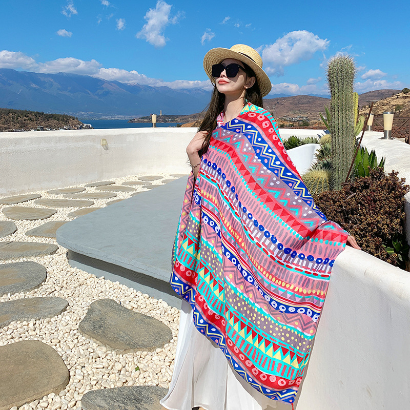 2023 versión coreana de la moda dulce Joker algodón sensación grande toalla playa turismo protector solar bufanda aire acondicionado mantón