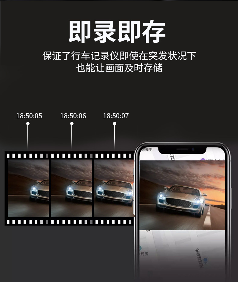 Three-channel dashcam with WiFi, high-definition 1080P night vision, car-mounted, connected to mobile phone, parking monitoring video recorder
