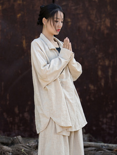 24 Autumn Women's Clothing New Ramie Design Improved Loose Free and Free Home Travel Meditation Coat Women's Coat
