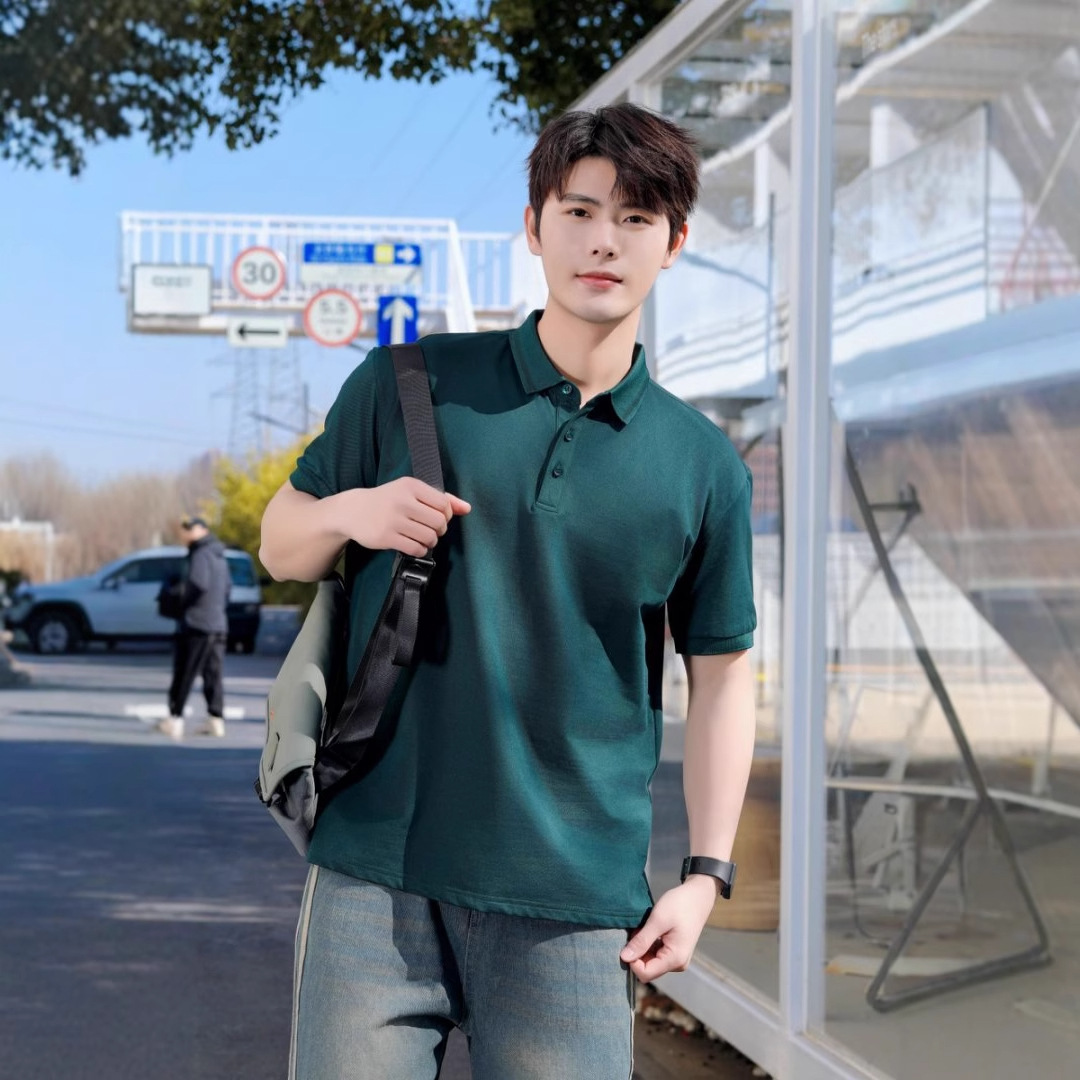 Libro agrietado, suave y fresco, verano, nuevo estilo, elástico transpirable, agradable para la piel, camisa POLO de manga corta de negocios para hombres, cabello de una pieza