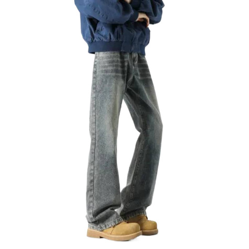 American retro washed and used jeans, men's spring and autumn fashion brand design, niche loose straight, wide-leg long pants