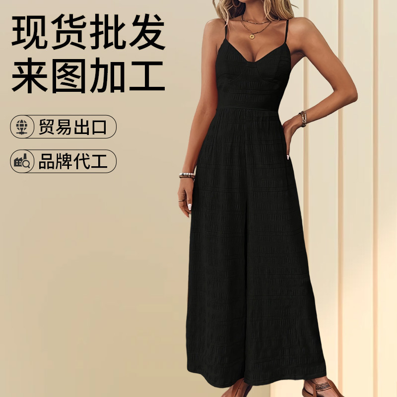 Cross-border foreign trade independent station Europe and the United States new spring and summer solid color fashion casual strap back bow jumpsuit