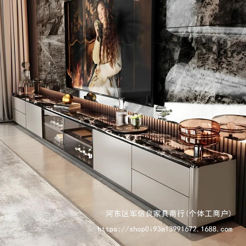 Marble Solid Wood Floor-Standing Tv Cabinet Coffee Table Combination Living Room 2025 New Home Accessible Luxury High-End Simple