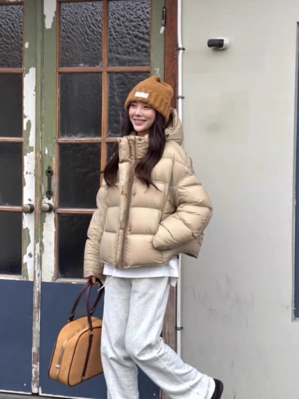 跨境小个子短款龟背泡芙棉服女2025冬季新款连帽加厚保暖棉服|undefined