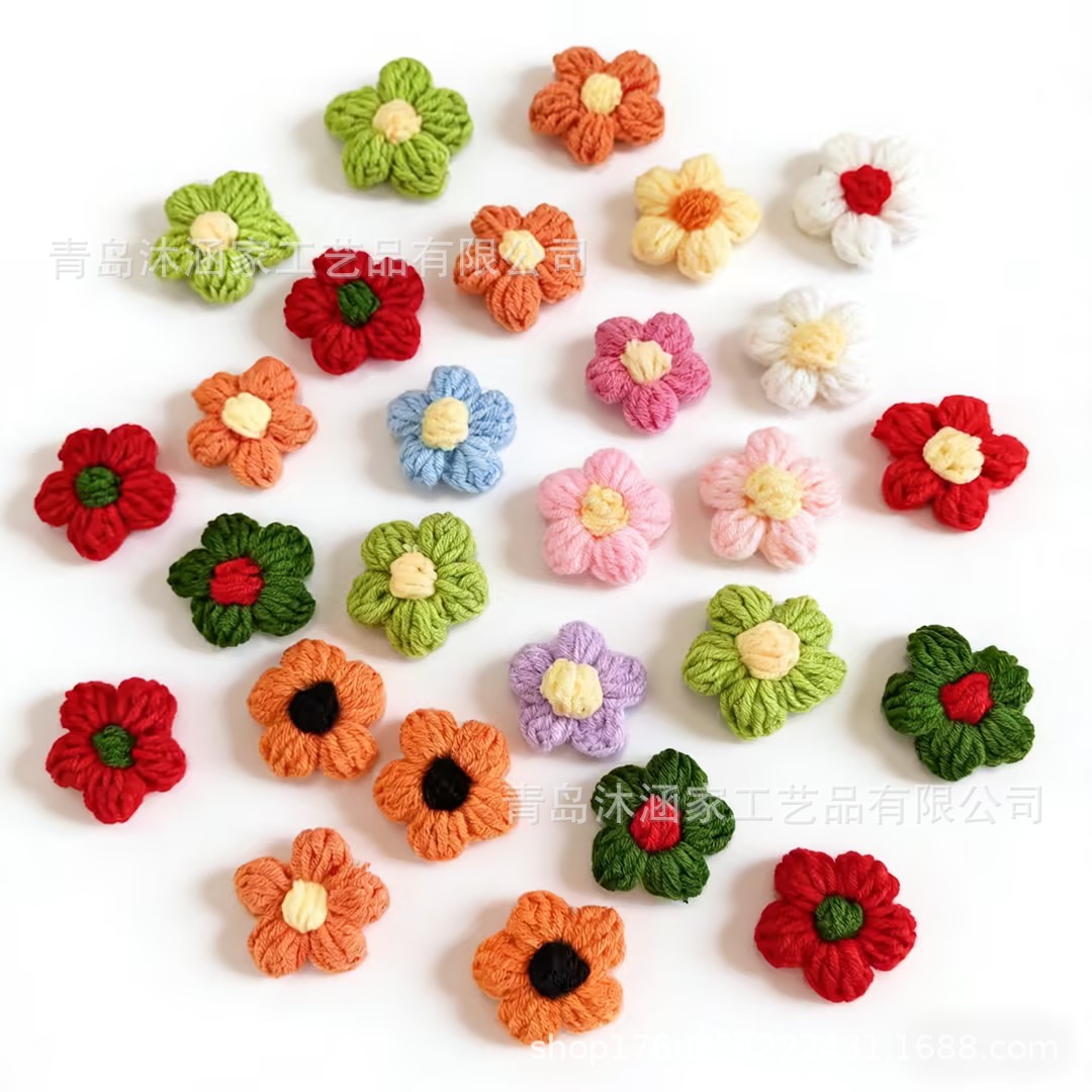 Cross-Border Handmade Yarn Crochet Japanese-Style Small Flower Puff Flowers Artificial Flowers Fake Flowers Cute Bouquet Decorative Flowers