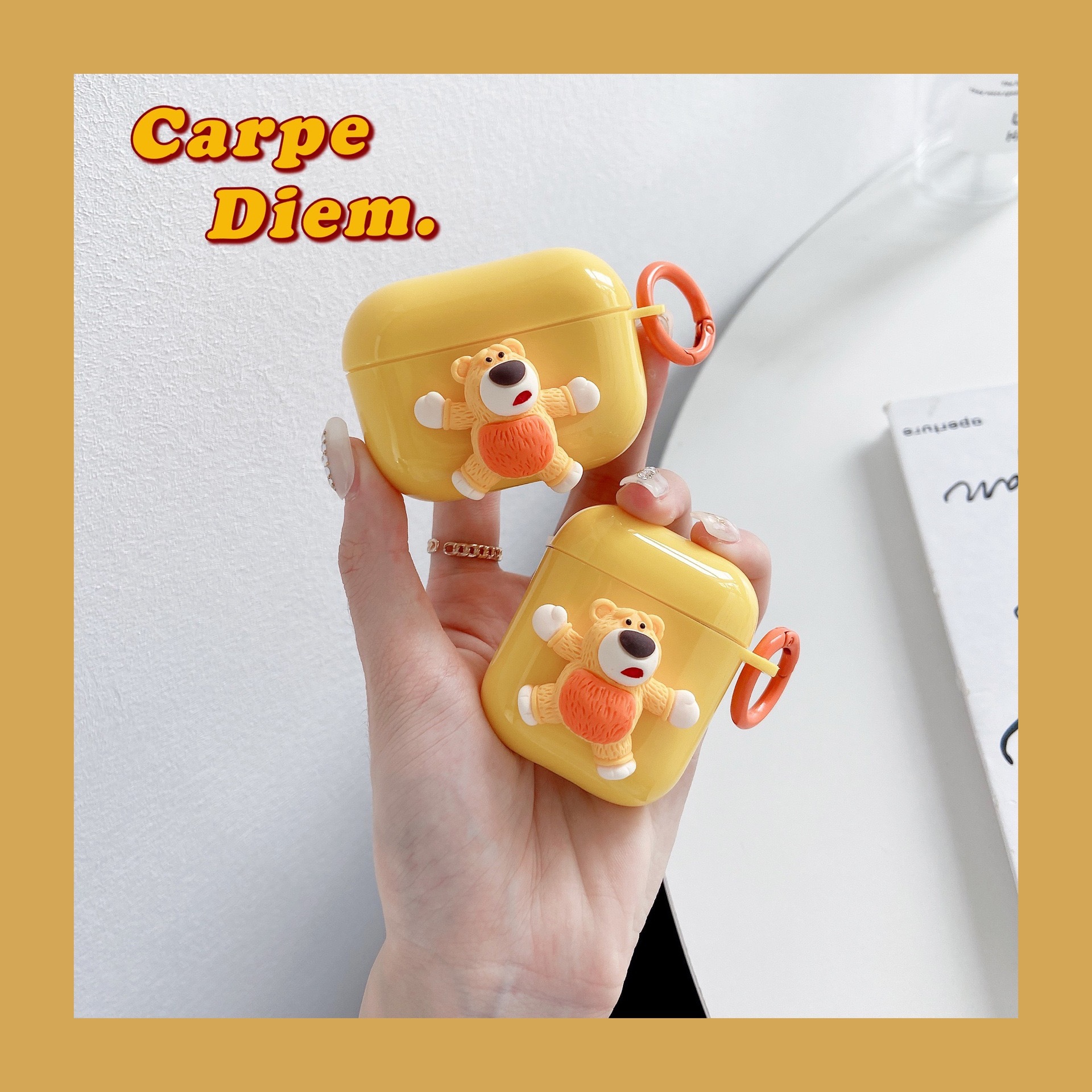 Headphone Cover - Color Contrast Bear - With Orange Circle - Yellow