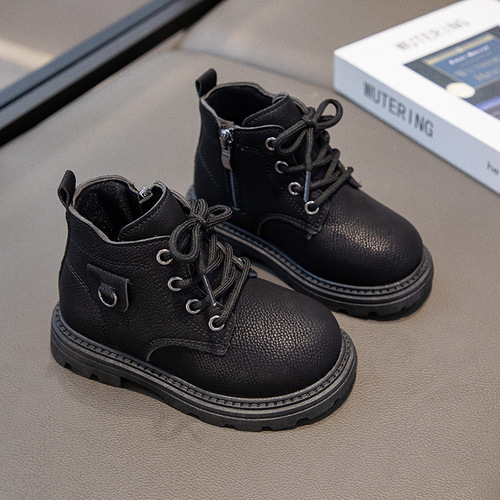 2025 Fall/Winter Boys' Martin Boots for Kids: Soft-Soled Leather Yellow Boots, Low-Cut Ankle Boots for Toddlers, and Girls' Shoes