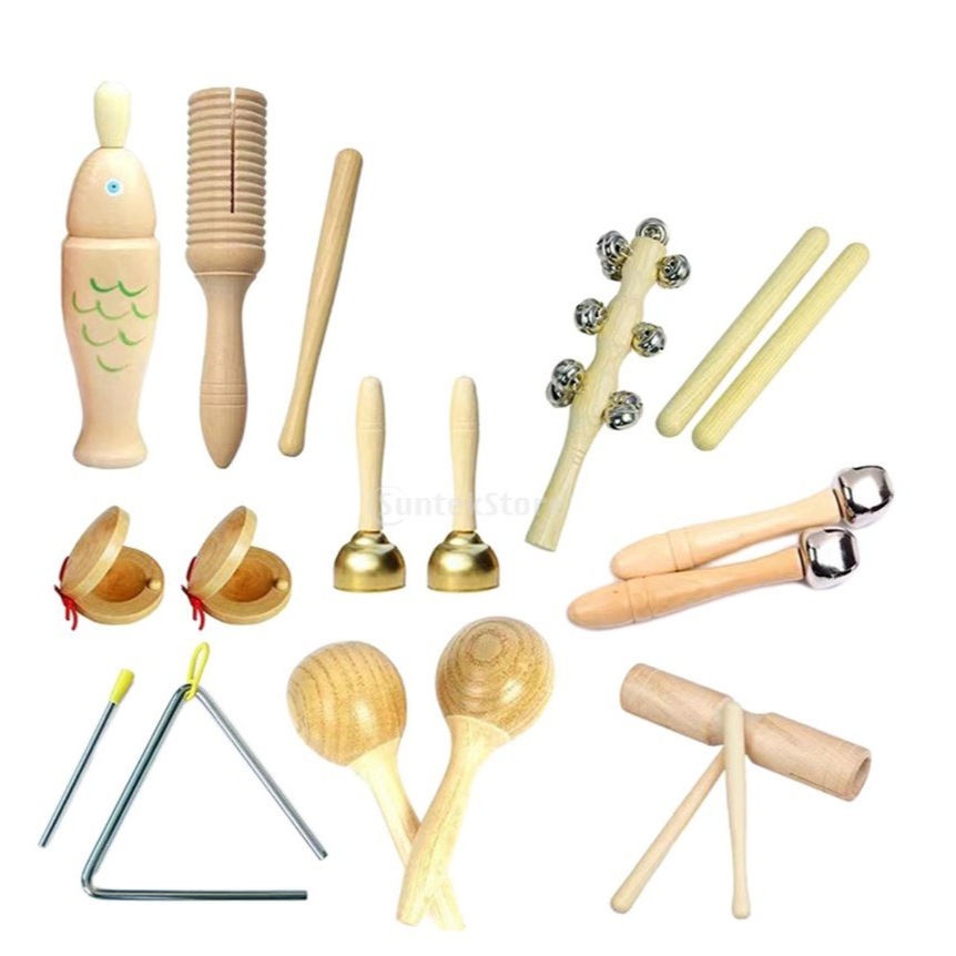 Traje DE REGISTRO DE Orff traje de madera doble campana tambor madera arena huevo palo traje