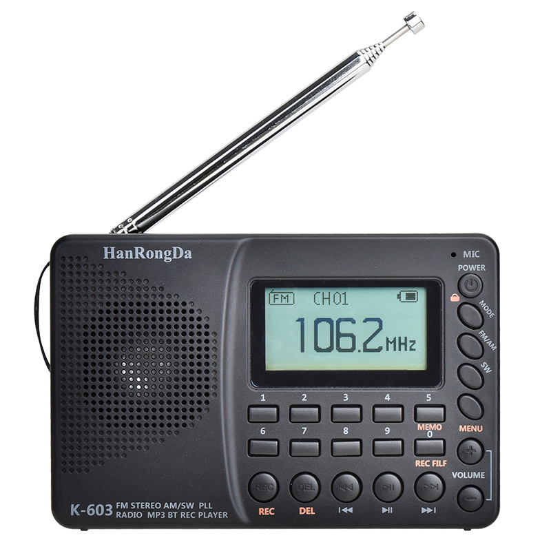 Han Rongda 603 Tarjeta FM portátil para personas mayores, reproducción externa, grabación de audio, radio, reproducción de música Bluetooth
