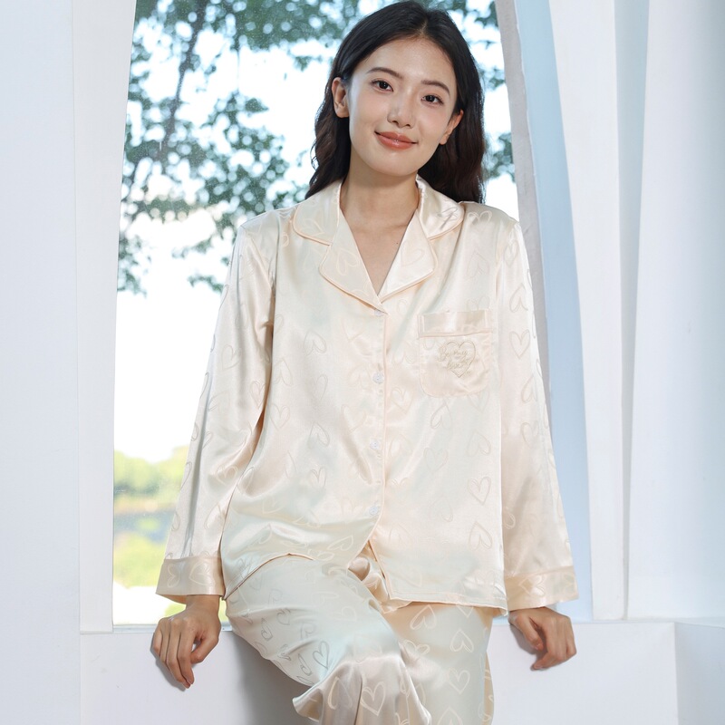 Pajamas Women's 2024 New Autumn Spring and Summer Thin Ice Silk Love High-grade Long Sleeve Pants Home Suit