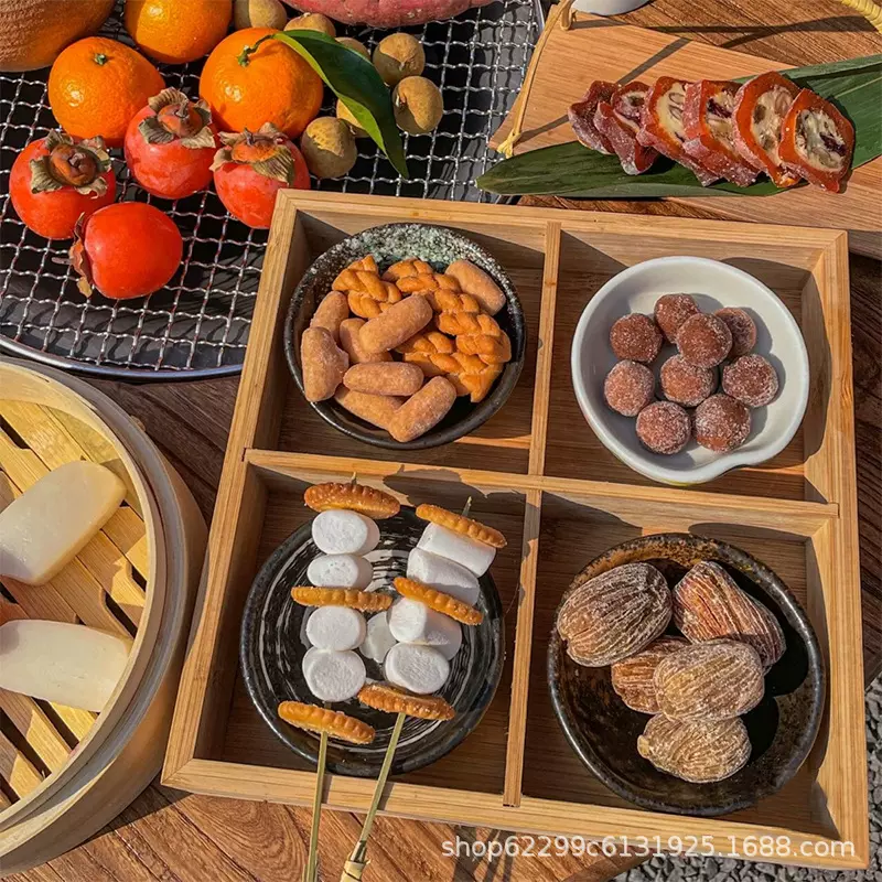 中式围炉煮茶干果盘家用新年茶点盘婚庆四宫格干果盒零食收纳盒