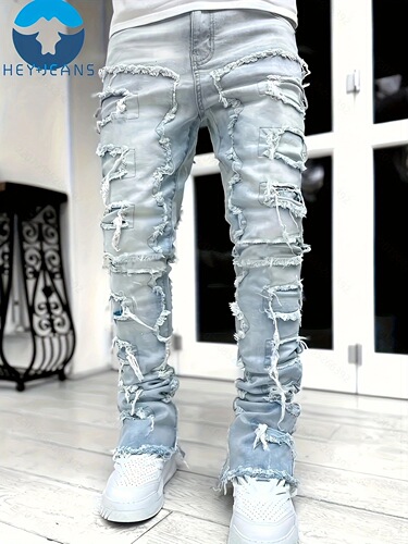 Cross-border European and American Amazon independent website Y2K-style spring/autumn fashion fringed stretch straight-leg pants for teenage boys