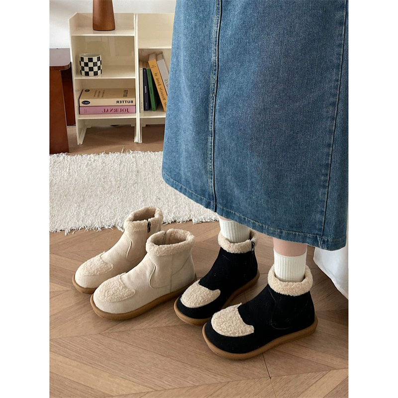 Снежные сапоги женские толстые подошвы зимние бархатные теплые хлопчатобумажные туфли 2024 новые художественные мягкие сапоги ретро замши