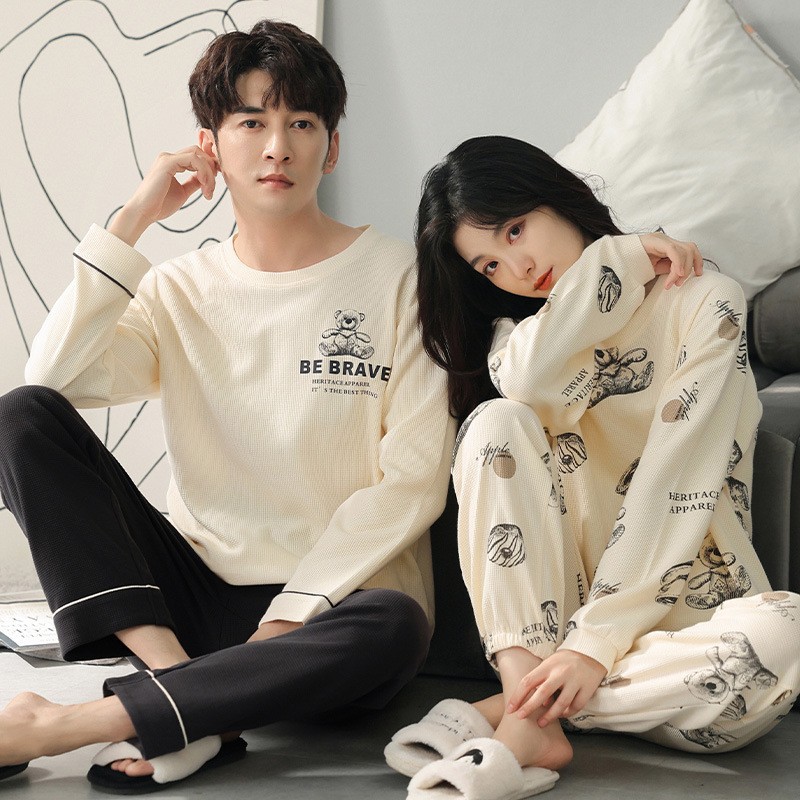 Couple Pajamas Women's Spring and Autumn Waffle Pure Cotton New Arrival Men's Winter Long Sleeve Casual Home Clothes Outwear Suit