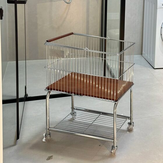 Antique Movable Dirty Clothes Basket Bathroom Multi-functional Sundries Storage Basket Household High-value Light Luxury Storage Rack