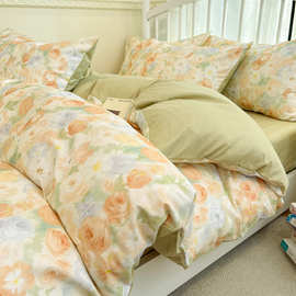 2025新款加厚全棉磨毛床品四件套田园花卉纯棉宿舍三件套跨境外贸