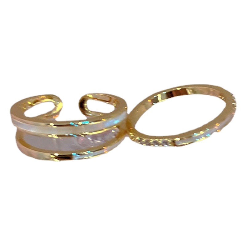 Real de Oro de circón electrochapado anillo abierto de doble capa diseño de nicho estilo ins Luz de lujo de alto grado anillo de dedo índice pulsera femenina