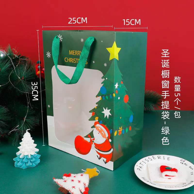 Bolsas de regalo navideñas con ventana, bolsas de regalo con ventana para dulces, bolsas de papel para manzanas de Nochebuena, bolsas de papel, superventas transfronterizas