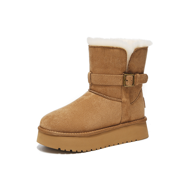 Botas de nieve de fondo grueso para mujeres 2025 nuevas botas de invierno de lana gruesa dobladas dos botas de algodón de lana