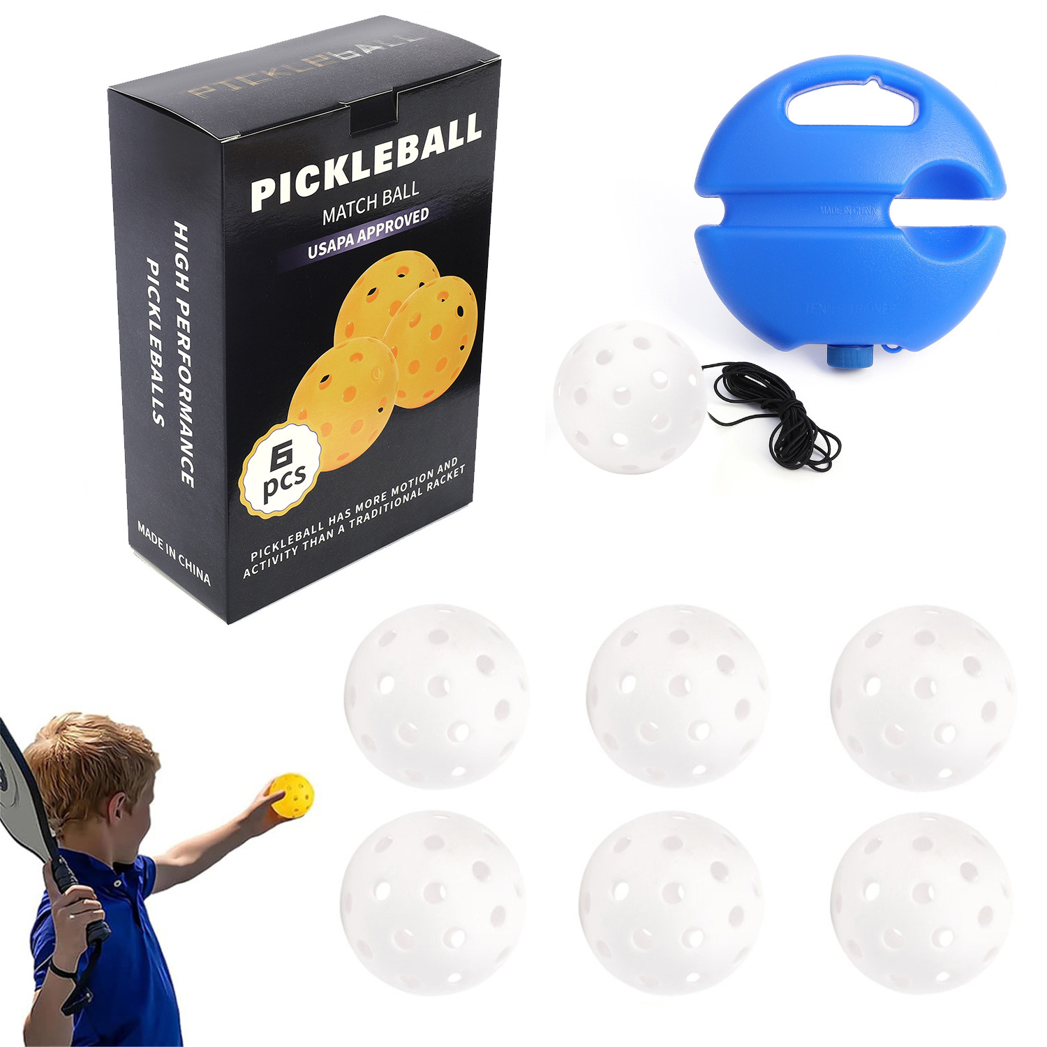 Entrenador de bolas de pico único 40 hoyos PE Bola de agujero elástico alto principiante práctica Pickleball base de inyección de agua