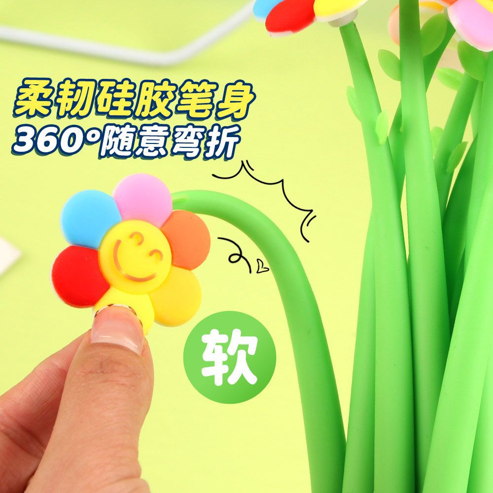 Bolígrafo oscilante girasol creativo estudiante de escuela primaria linda cara sonriente flor bolígrafo de góner de gran capacidad bolígrafo de preguntas de pincel de alto valor papelería