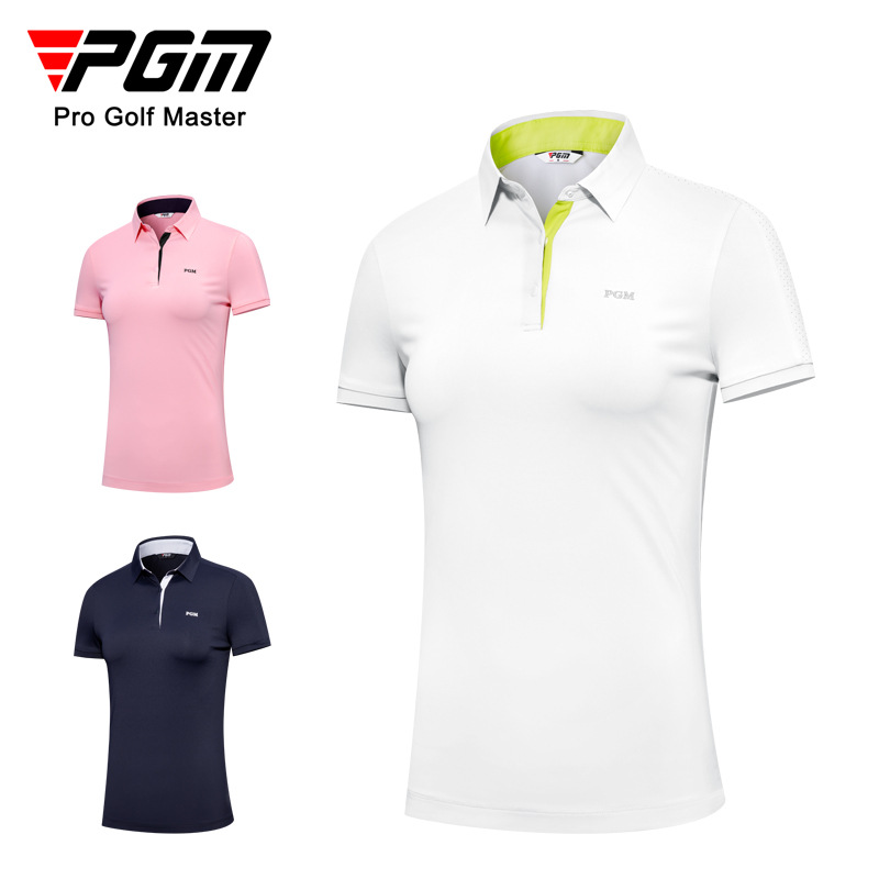 Áo thun ngắn tay golf nữ giảm béo, chất liệu thoáng khí nhanh khô — YF556-Áo màu hồng, YF556-Áo màu trắng, YF556-Áo màu xanh nước biển, KUZ149-Quần màu xanh nước biển