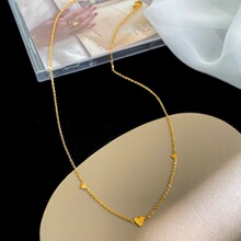 精致爱心钛钢项链女小众设计三爱心钛钢18K金不掉色高级感锁骨链