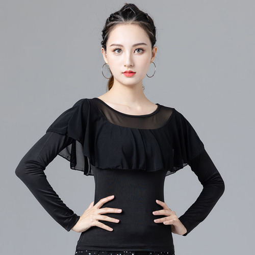 Modern dance tops, women's square dance clothing, new Latin internet celebrity dance clothes, ballroom dance waltz practice clothes