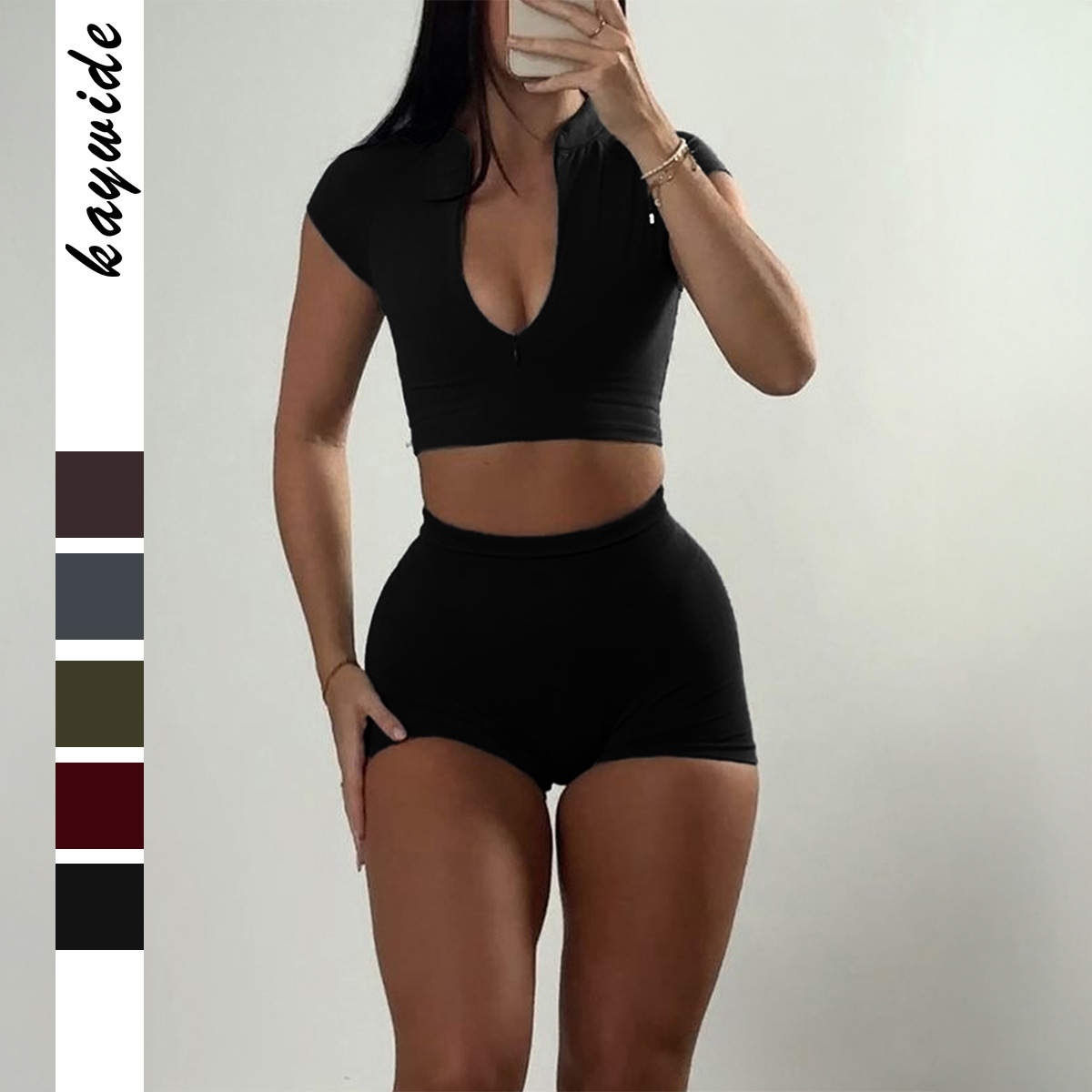 Diyun Cross-Border European and American Sports Yoga Style Short-Sleeved Women's Summer Shorts Two-Piece Suit Women's Clothing 2025 Summer Amazon
