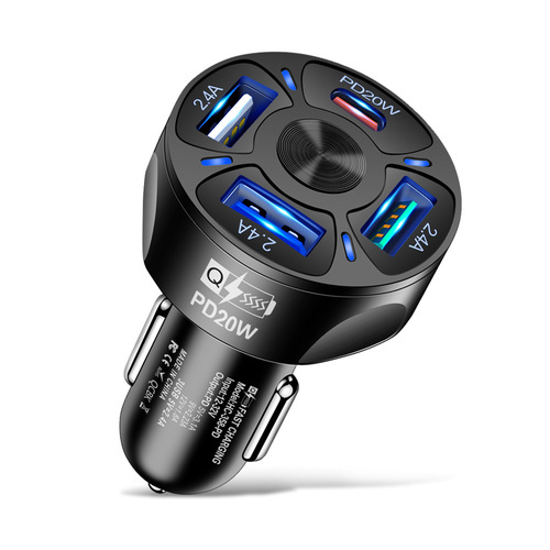 PD20W mobile phone car charger 2.4A 3USB+PD fast charging four-in-one car cigarette lighter cross-border wholesale