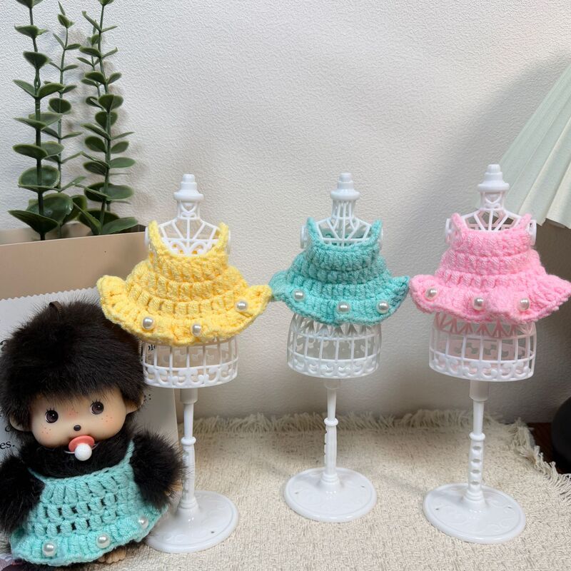 10cm Baby Clothes Knitted Pearl Dress Style with Doll Toy Accessories Matchinging Monchhichi Hello Kitty Batch