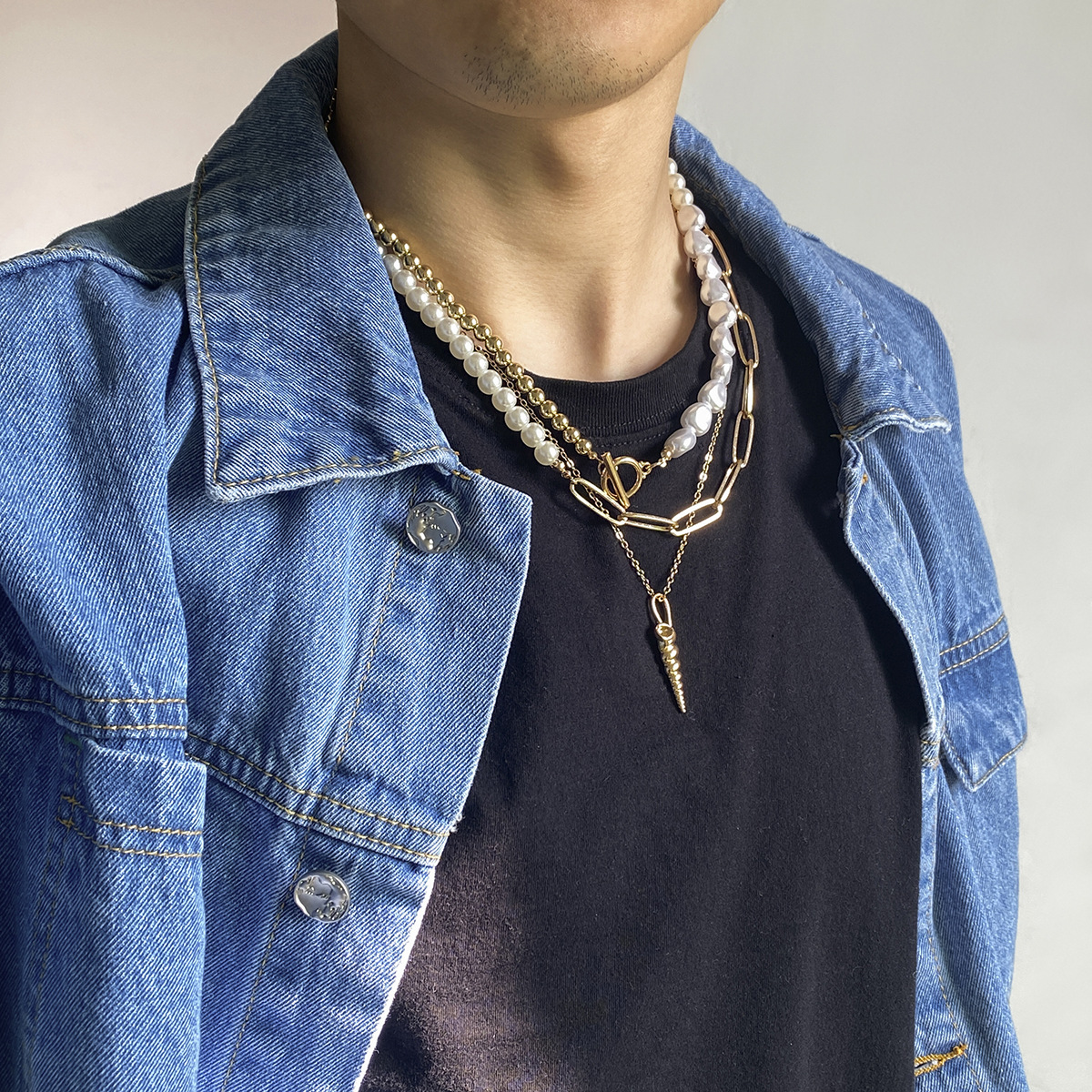 1 Piece Fashion Conch Alloy Pearl Plating Menu0027S Layered Necklaces