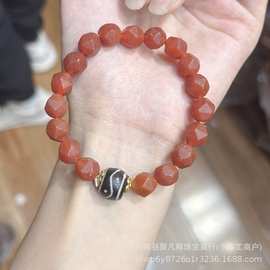 原创设计老玛瑙切面八棱珠高端盘玩手串手链文玩配饰佛珠饰品diy