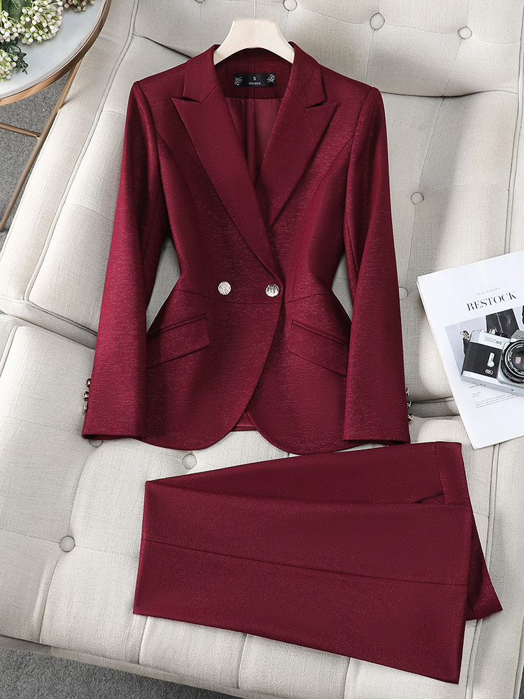 クロスボーダー オレンジレッド スーツセット レディース 新作 春秋 小柄さん向け 高級感 職業風 エレガント 女神風 スーツ フォーマルウェア