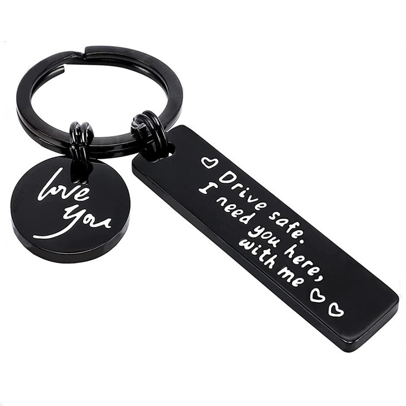 Cross-border Hot Selling Key Chain Pendant Drive Safe love you Holiday Gift Stainless Steel Key Chain
