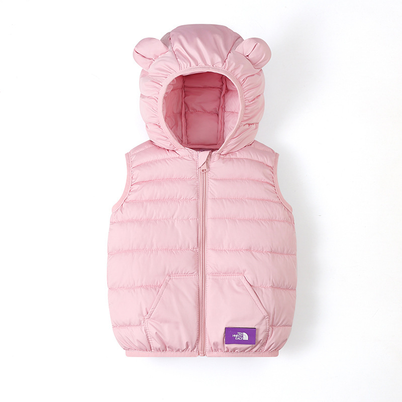 Chaleco de algodón con capuchón de color sólido chaleco de algodón de pluma para niños y niñas lindos y delgados hombros primavera y otoño caliente dentro y fuera
