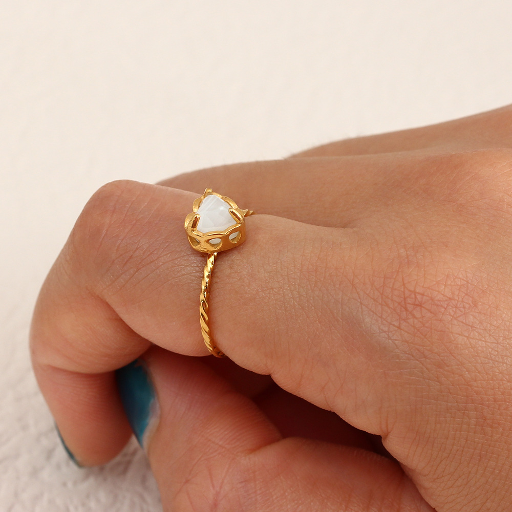 Fashion Stainless Steel Heart-Shaped Zircon Adjustable Ring