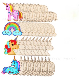 Unicorn wooden pendant hanging decoration diy unfinished hand painting graffiti hanging wood products wood chips wood art