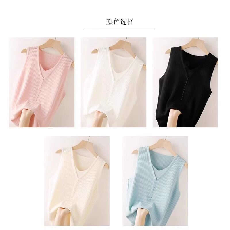 Áo hai dây nữ giả hai mảnh dệt kim gân, áo lót mặc trong không tay dáng suông dài 65–80 cm — Màu hồng, Màu mơ, Màu trắng, Màu xanh lam chi tiết 1