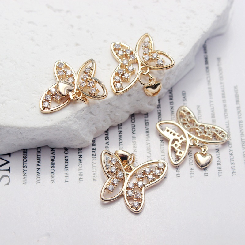 14k包金保色ジルコン蝶18 * 20mmストラップペンダントネックレスDIY手作りアクセサリー部品