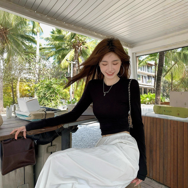 外贸修身打底衫女2025早秋南油新款纯色长袖T恤外贸东南亚ins上衣|undefined