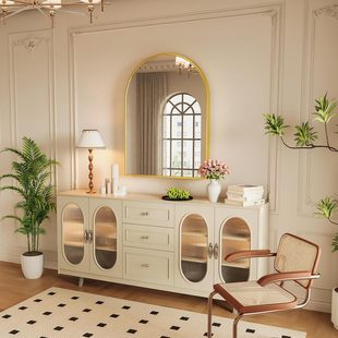 French Light Luxury Stainless Steel Bathroom Mirror Bathroom Arched Bathroom Wall Mirror Washstand Retro Decorative Mirror