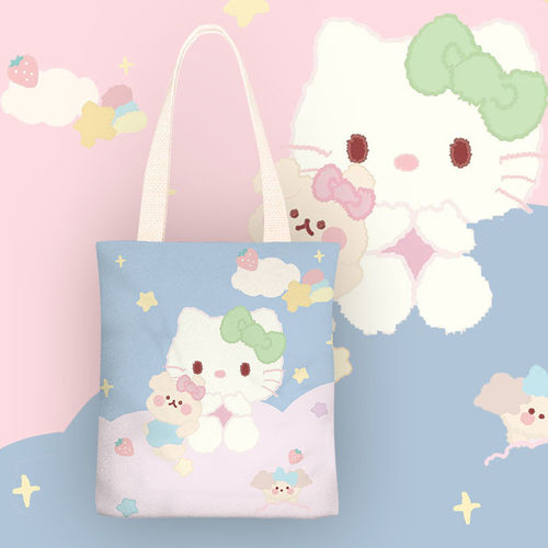 KT Cat Canvas Bag Eco-Friendly Canvas Tote Large Capacity Shoulder Bag Shopping Bag Women's Handbag