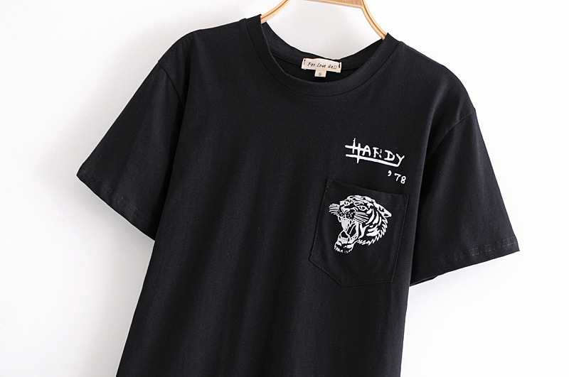 round neck short sleeve pocket printed T-shirt NSAM32360