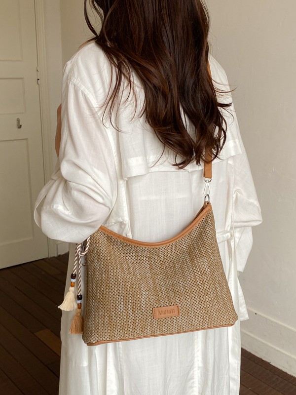 Bolso de tejido de gran capacidad para mujeres 2026 nuevo nicho de moda super caliente mochila de hombro de viaje ocio bolsa de mano image 3