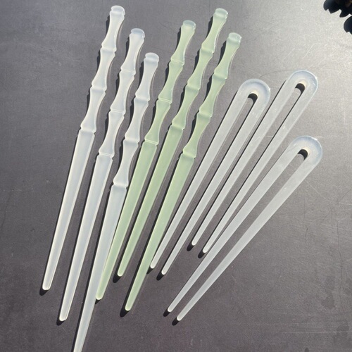 Jade hairpin simple U-shaped translucent acetic acid hairpin for women ancient style Hanfu bamboo headband hair ornaments imitation jade hairpin