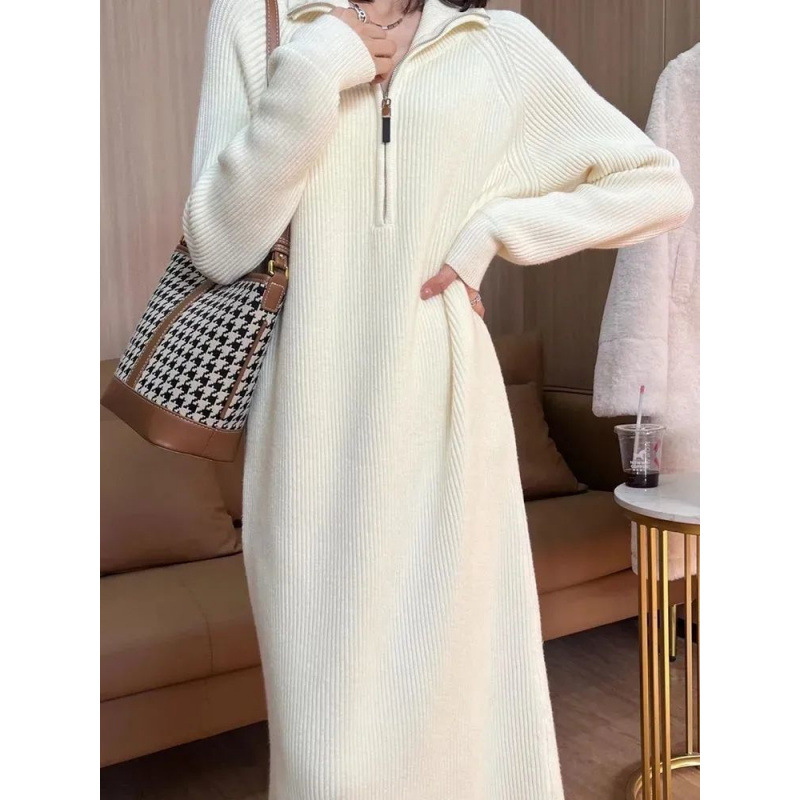 大码双面德绒韩系长袖连衣裙女秋冬季2025新款宽松显瘦打底长裙女